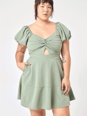 Trixxi Sage Green Twist-Front Mini Dress